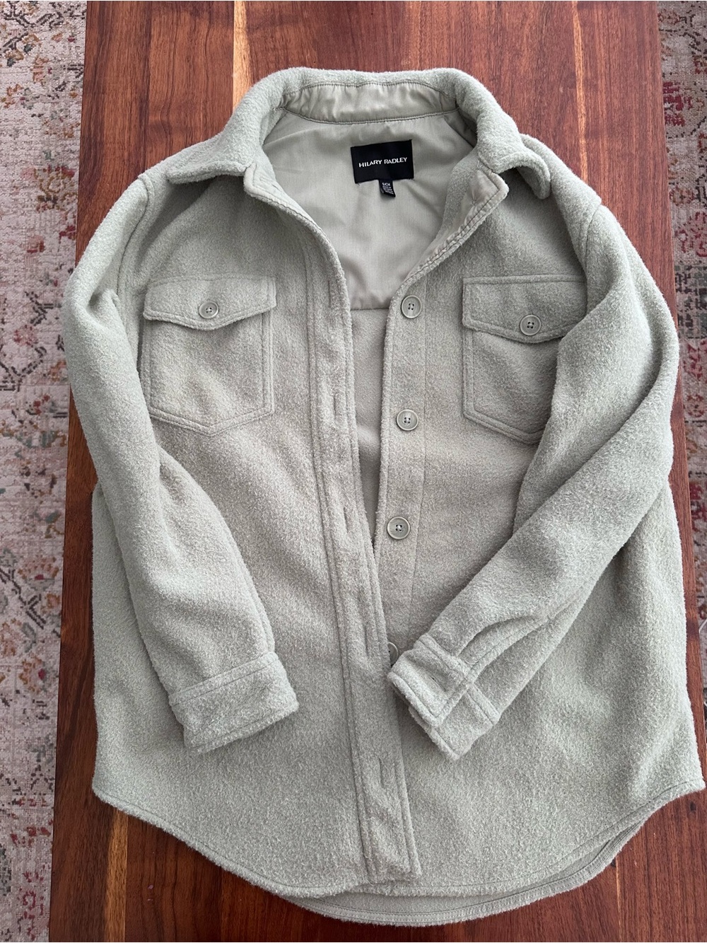 Hilary Radley Light Sage Green Button-Up Fleece Shacket